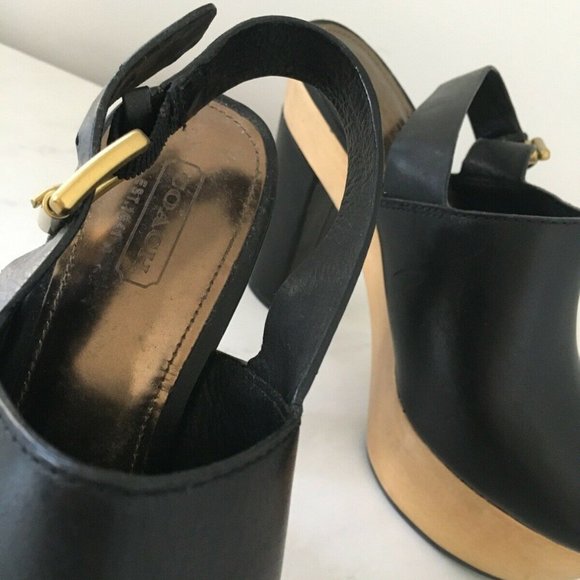 Coach Platform Black Leather Petrina Platform Block Heels - Size 6 - Picture 6 of 7